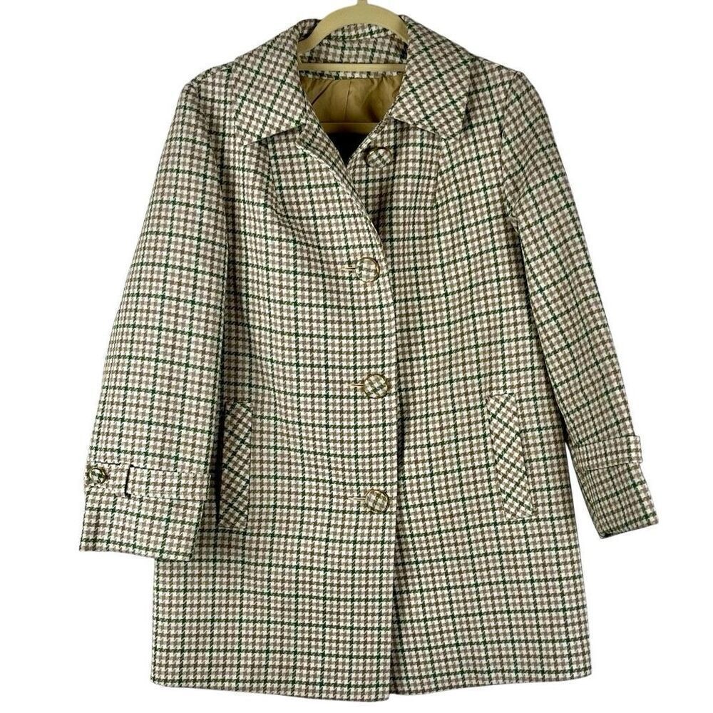 Susan Lynn Vintage Houndstooth Plaid Peacoat Jacket